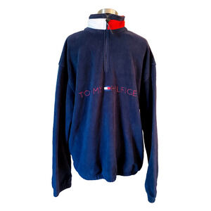 Vintage Tommy Hilfiger Quarter Zip Fleece Sweatshirt Mens Large Logo Y2K